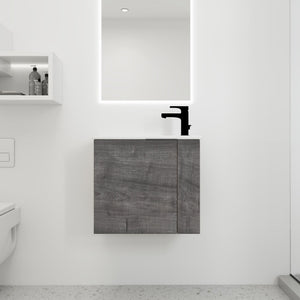 English Elm Bathroom Vanity Ceramic Sink 22" Floating Wall-Mount Vanity with Matte Black Handle and Soft Close Door Plaid Grey Oak W99968776