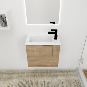 English Elm Bathroom Vanity Ceramic Sink 22" Floating Wall-Mount Vanity with Matte Black Handle and Soft Close Door Imitative Oak W99968770