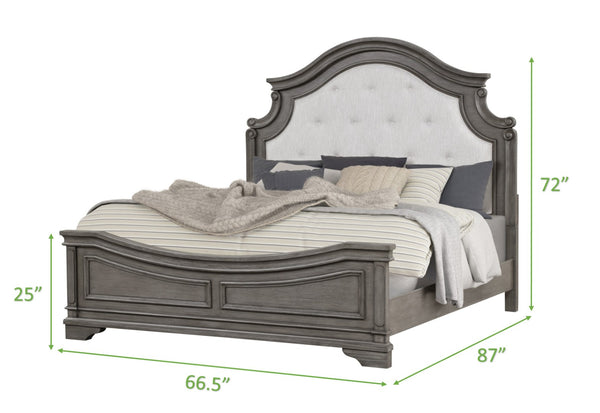 English Elm Traditional Queen Bed In Rustic Gray - Elegant Curved Headboard & Sturdy Hardwood Construction B009S01004-GIGA
