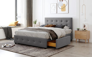 English Elm Upholstered Queen Storage Bed Tufted Linen Headboard Four Drawers No Box Spring LP100114AAN