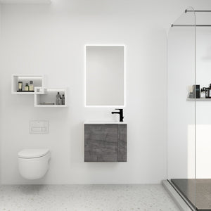 English Elm Bathroom Vanity Ceramic Sink 22" Floating Wall-Mount Vanity with Matte Black Handle and Soft Close Door Plaid Grey Oak W99968776