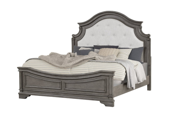 English Elm Traditional Queen Bed In Rustic Gray - Elegant Curved Headboard & Sturdy Hardwood Construction B009S01004-GIGA