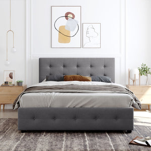 English Elm Upholstered Queen Storage Bed Tufted Linen Headboard Four Drawers No Box Spring LP100114AAN