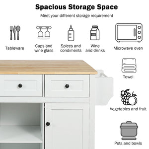 English Elm Kitchen Cart with Drop-Leaf Rubberwood Countertop, Rolling Island with Cabinet, Drawers & Racks for Dining Room - Stylish Durable Storage Solution White WF298028AAW
