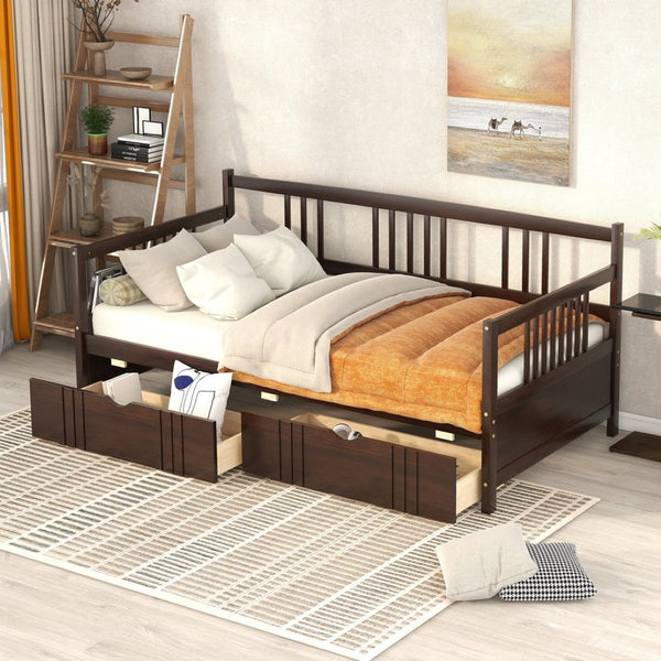 English Elm Twin Pine Wood Daybed with Storage Drawers for Guest or Kids Room Decor WF295029AAP