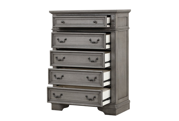English Elm Grace Traditional 5-Drawer Chest in Rustic Gray — Engineered Hardwood, Full-Extension Slides, Elegant Storage B00978932