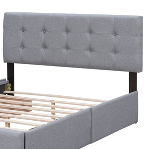 English Elm Upholstered Queen Storage Bed Tufted Linen Headboard Four Drawers No Box Spring LP100114AAN