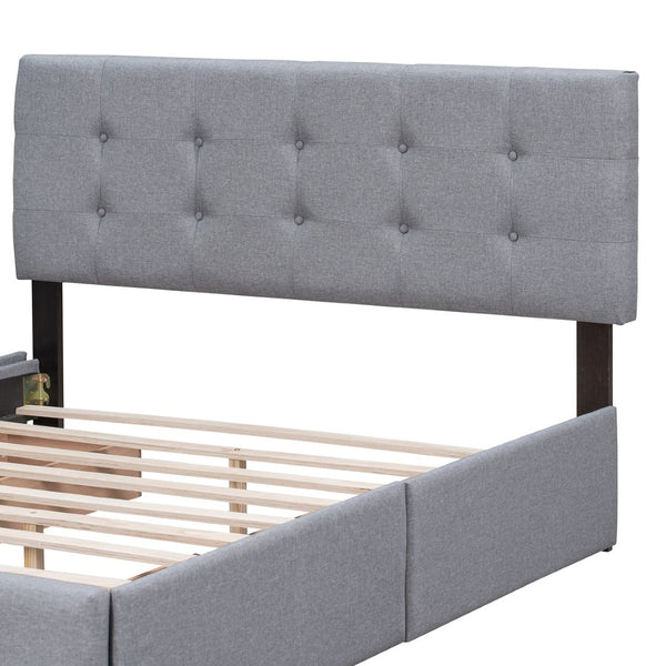 English Elm Upholstered Queen Storage Bed Tufted Linen Headboard Four Drawers No Box Spring LP100114AAN