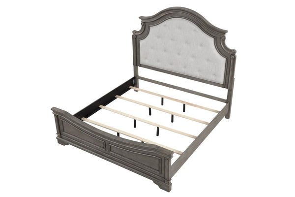 English Elm Traditional Queen Bed In Rustic Gray - Elegant Curved Headboard & Sturdy Hardwood Construction B009S01004-GIGA