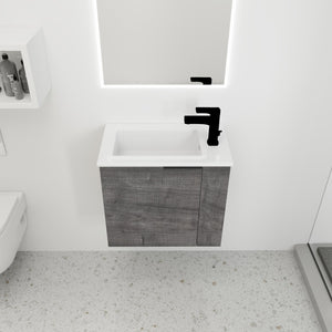 English Elm Bathroom Vanity Ceramic Sink 22" Floating Wall-Mount Vanity with Matte Black Handle and Soft Close Door Plaid Grey Oak W99968776