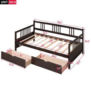 English Elm Twin Pine Wood Daybed with Storage Drawers for Guest or Kids Room Decor WF295029AAP