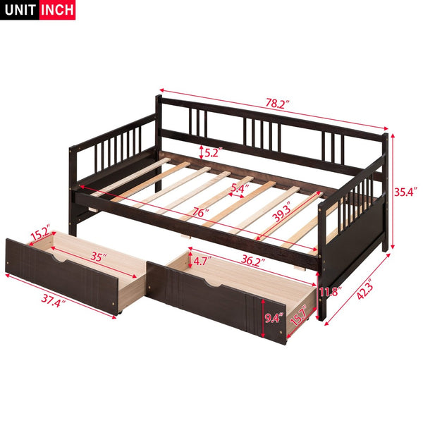 English Elm Twin Pine Wood Daybed with Storage Drawers for Guest or Kids Room Decor WF295029AAP