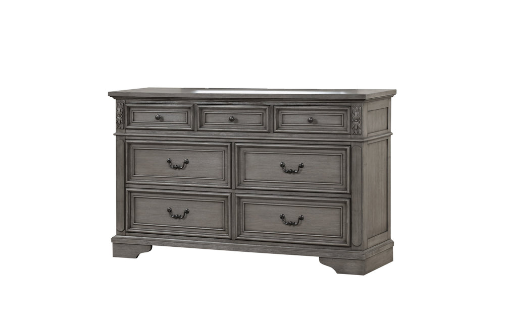 English Elm Traditional Grace 7-Drawer Dresser Rustic Gray Finish with Drop-Down Pulls, Solid Wood, Full-Extension Storage B00978934