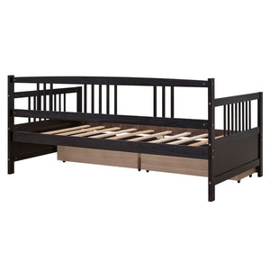 English Elm Twin Pine Wood Daybed with Storage Drawers for Guest or Kids Room Decor WF295029AAP