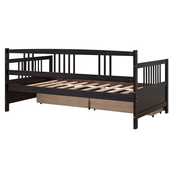 English Elm Twin Pine Wood Daybed with Storage Drawers for Guest or Kids Room Decor WF295029AAP