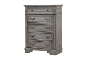 English Elm Grace Traditional 5-Drawer Chest in Rustic Gray — Engineered Hardwood, Full-Extension Slides, Elegant Storage B00978932
