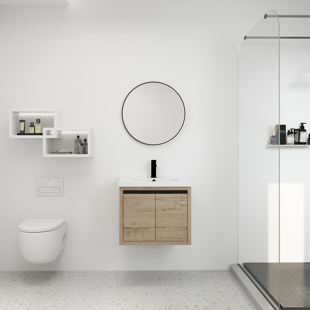 English Elm Bathroom Cabinet Floating Vanity with Resin Sink, Wall-Mounted Storage, Soft-Close Doors, Durable Finish Imitative Oak W99969684
