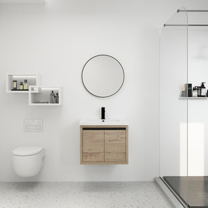 English Elm Bathroom Cabinet Floating Vanity with Resin Sink, Wall-Mounted Storage, Soft-Close Doors, Durable Finish Imitative Oak W99969684