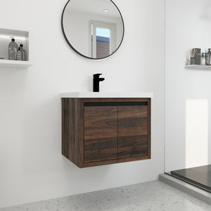 English Elm Bathroom Cabinet Floating Vanity with Resin Sink, Wall-Mounted Storage, Soft-Close Doors, Durable Finish California Walnut W99969683