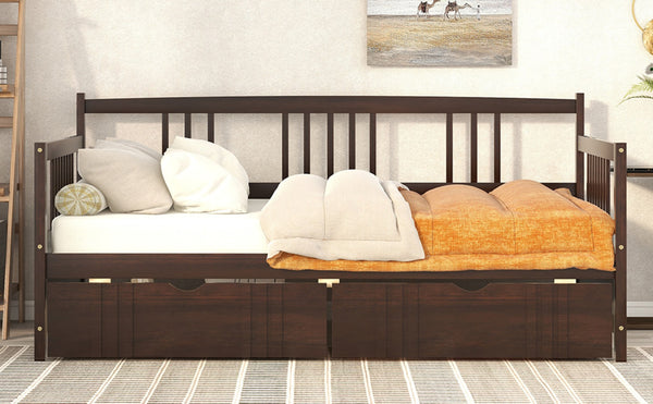English Elm Twin Pine Wood Daybed with Storage Drawers for Guest or Kids Room Decor WF295029AAP