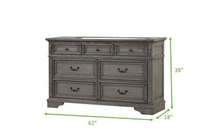 English Elm Traditional Grace 7-Drawer Dresser Rustic Gray Finish with Drop-Down Pulls, Solid Wood, Full-Extension Storage B00978934