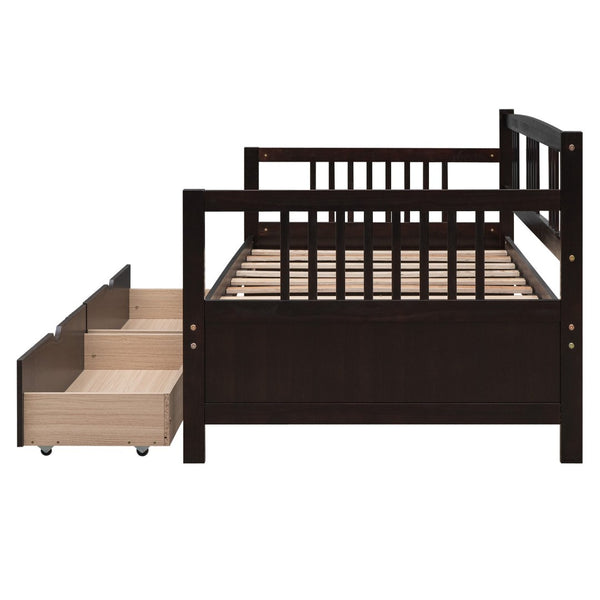 English Elm Twin Pine Wood Daybed with Storage Drawers for Guest or Kids Room Decor WF295029AAP