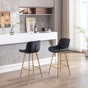 English Elm 26 Inch Set Of 2 Velvet Bar Stools With Golden Legs & Chrome Footrests – Chic & Comfortable Seating W124973004