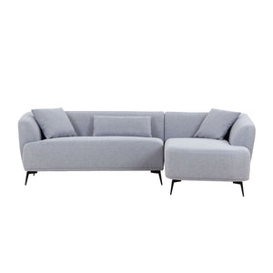 English Elm L-Shape Sectional Sofa Couch With Chaise,Metal Legs,Light Grey