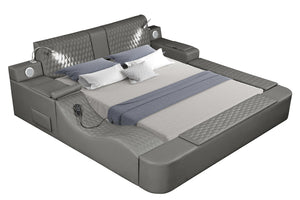 English Elm ZOYA Ultra-Modern Queen Bed with Massage Chaise, Bluetooth Speakers, USB Charging & Storage Gray B009S01666