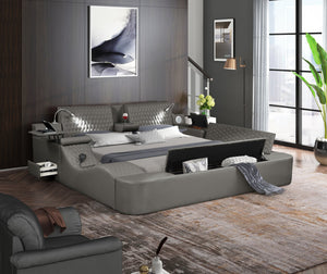 English Elm ZOYA Ultra-Modern Queen Bed with Massage Chaise, Bluetooth Speakers, USB Charging & Storage Gray B009S01666