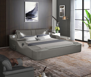 English Elm ZOYA Ultra-Modern Queen Bed with Massage Chaise, Bluetooth Speakers, USB Charging & Storage Gray B009S01666