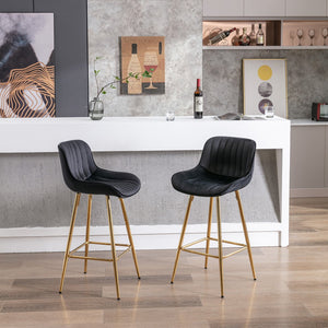 English Elm 26 Inch Set Of 2 Velvet Bar Stools With Golden Legs & Chrome Footrests – Chic & Comfortable Seating W124973004