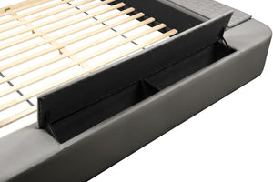 English Elm ZOYA King Bed Gray with Remote Massage Chaise, Bluetooth Speakers, USB Charging & Storage Drawers B009S01009