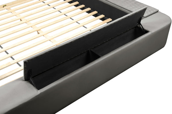 English Elm ZOYA King Bed Gray with Remote Massage Chaise, Bluetooth Speakers, USB Charging & Storage Drawers B009S01009