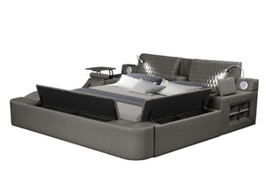 English Elm ZOYA Ultra-Modern Queen Bed with Massage Chaise, Bluetooth Speakers, USB Charging & Storage Gray B009S01666