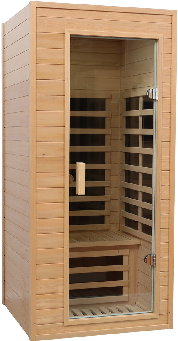 English Elm Hemlock Wood Single Person Far Infrared Sauna with Bluetooth and Reversible Glass Door W63272825