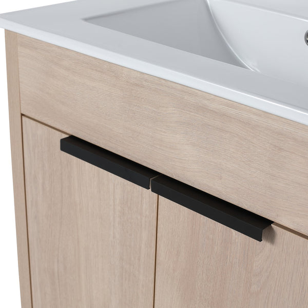 English Elm Freestanding Bathroom Vanity with Ceramic Sink, Soft-Close Doors, Adjustable Shelf, Water-Resist Finish W999S00060
