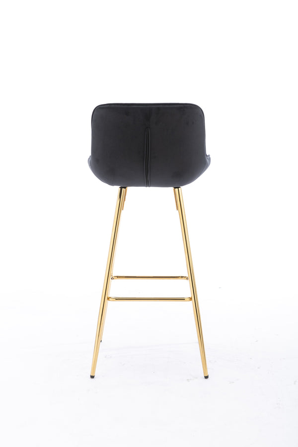 English Elm 26 Inch Set Of 2 Velvet Bar Stools With Golden Legs & Chrome Footrests – Chic & Comfortable Seating W124973004