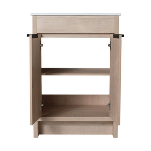 English Elm Freestanding Bathroom Vanity with Ceramic Sink, Soft-Close Doors, Adjustable Shelf, Water-Resist Finish W999S00060