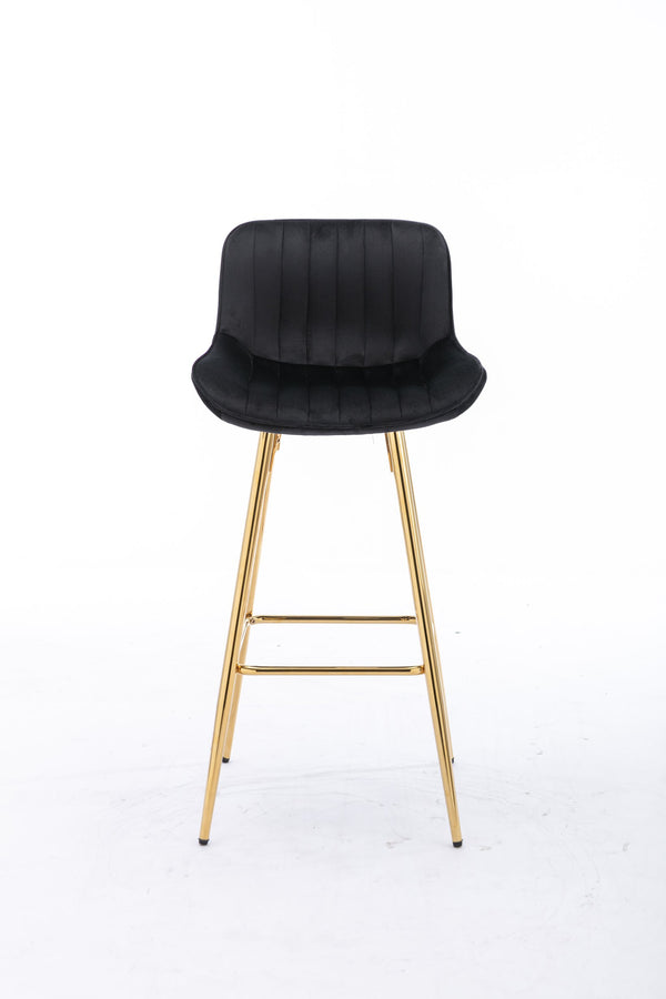 English Elm 26 Inch Set Of 2 Velvet Bar Stools With Golden Legs & Chrome Footrests – Chic & Comfortable Seating W124973004
