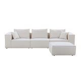 English Elm Modular Sectional Living Room Sofa Set, Modern Minimalist Style Couch With Ottoman and Reversible Chaise, L-Shape, White