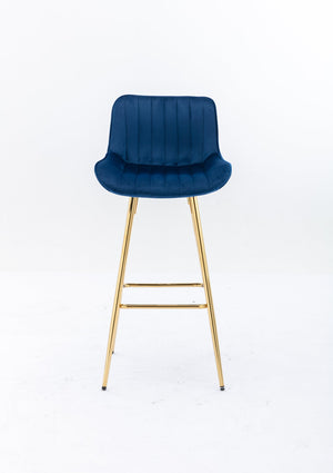 English Elm 26 Inch Set Of 2 Elegant Velvet Bar Stools With Gold Steel Frame, Plush Blue Design For Comfort W124973003