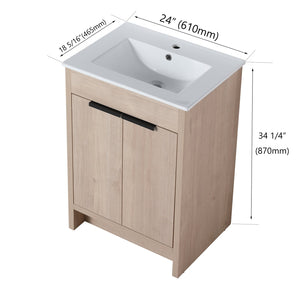 English Elm Freestanding Bathroom Vanity with Ceramic Sink, Soft-Close Doors, Adjustable Shelf, Water-Resist Finish W999S00060