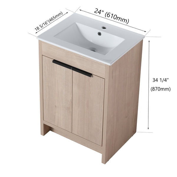 English Elm Freestanding Bathroom Vanity with Ceramic Sink, Soft-Close Doors, Adjustable Shelf, Water-Resist Finish W999S00060
