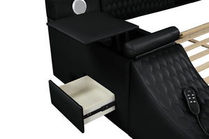 English Elm ZOYA Queen Bed Black with Remote Massage Chaise, Bluetooth Speakers, USB Charging & Storage drawers B009S01012