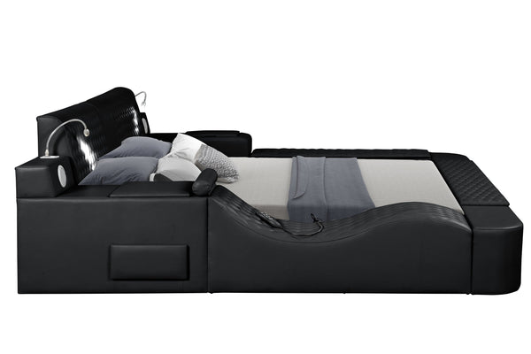 English Elm ZOYA Smart Queen Bed with Massage Chaise, Bluetooth Speakers, USB Charging, Lights & Storage Black B009S01668