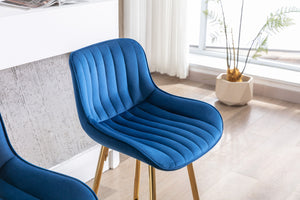 English Elm 26 Inch Set Of 2 Elegant Velvet Bar Stools With Gold Steel Frame, Plush Blue Design For Comfort W124973003