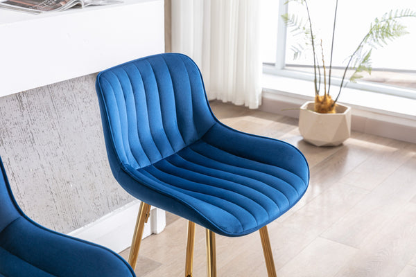 English Elm 26 Inch Set Of 2 Elegant Velvet Bar Stools With Gold Steel Frame, Plush Blue Design For Comfort W124973003