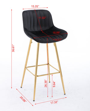 English Elm 26 Inch Set Of 2 Velvet Bar Stools With Golden Legs & Chrome Footrests – Chic & Comfortable Seating W124973004