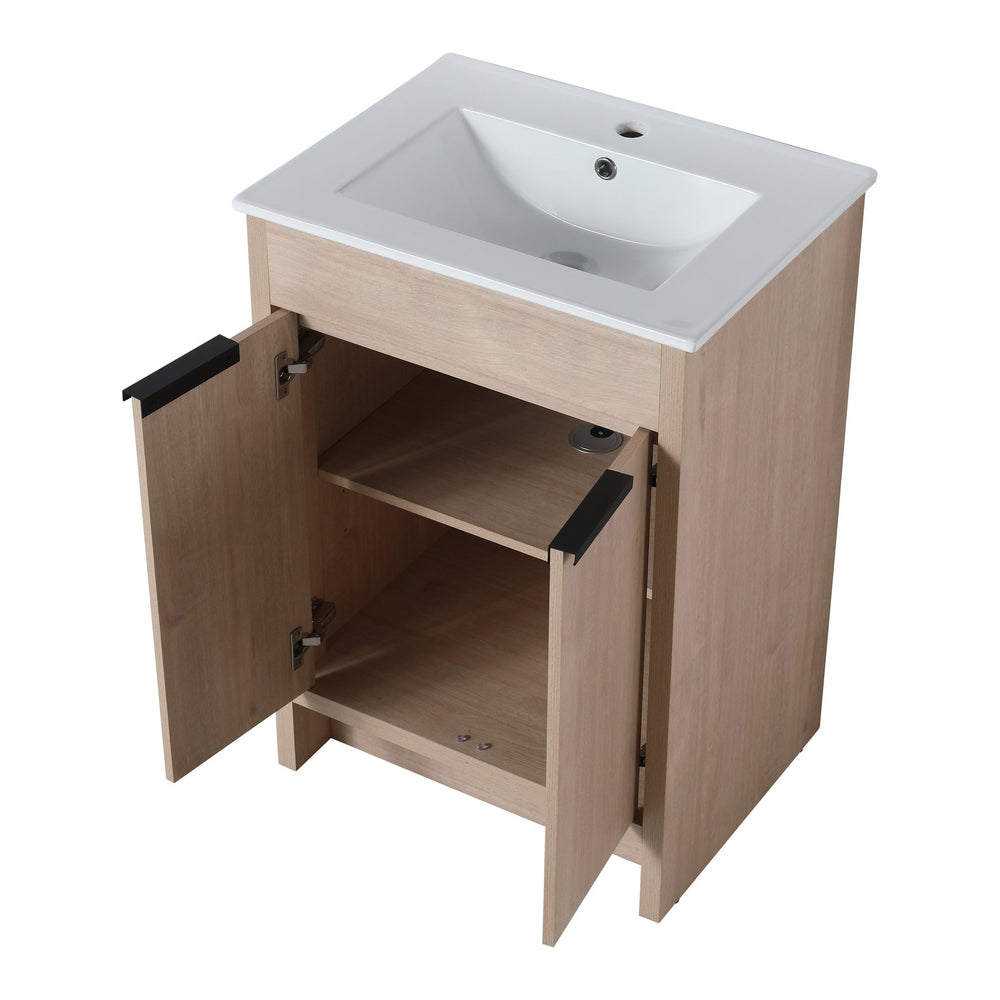 English Elm 24" Freestanding Bathroom Vanity Cabinet Only with Soft-Close Doors, Eco Plywood, Adjustable Shelves, Handles W99972838